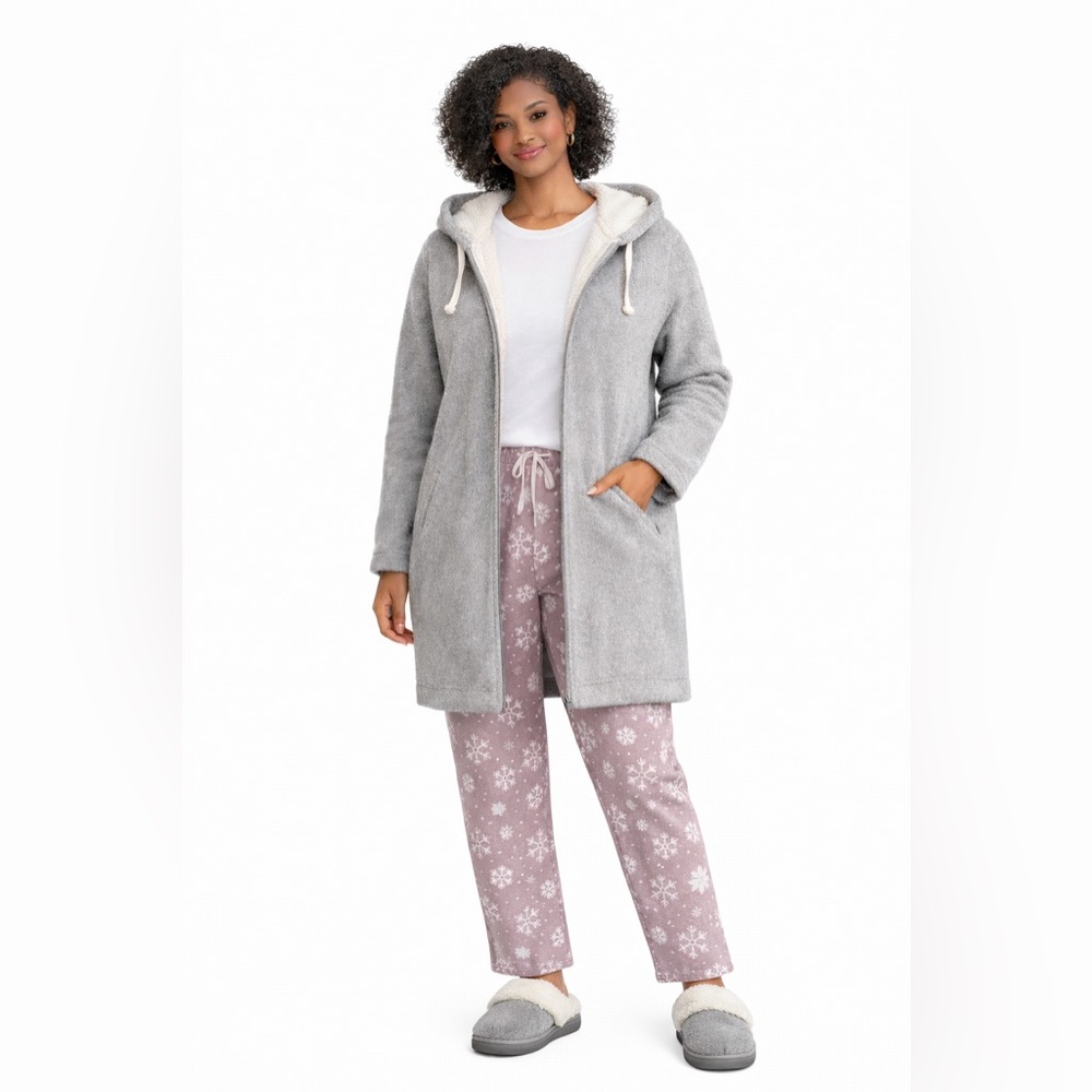SIMONS Miiyu Heathered Gray Zip-Up Long Hoodie - fully lined with Sherpa